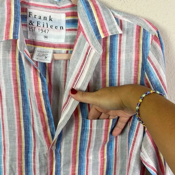 Frank & Eileen 100% Linen Style Eileen Stripe Button Down Shirt size XS - Picture 8 of 14